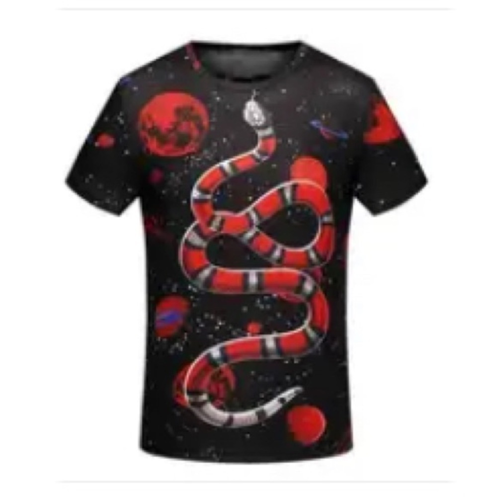 BLACK Short Sleeves T-shirt Digital Sky Red Snake size Medium